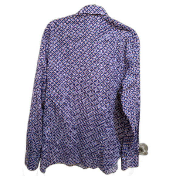 Men's Designer Kiton Cotton Blue Button Down Dress Shirt Orange Print 17.5 x 44 - Picture 8 of 8